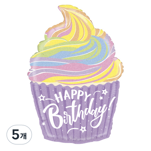 GRABO 파스텔생일컵케익 은박풍선, 혼합색상, 5개