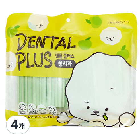 강아지 간식 덴탈플러스 덴탈껌 450g, 청사과, 4개