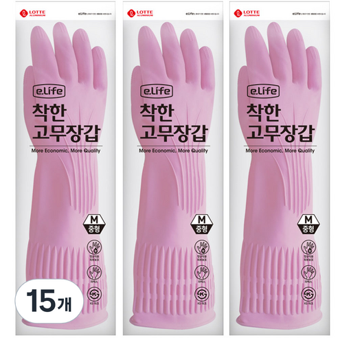 롯데이라이프 착한 고무장갑, 핑크, 중(M), 15개