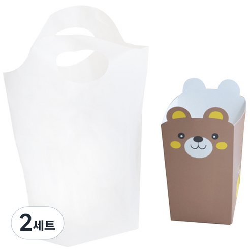 이홈베이킹 팝콘트레이 메모상자 10p + 손잡이 무지비닐봉투 10p, 곰, 2세트