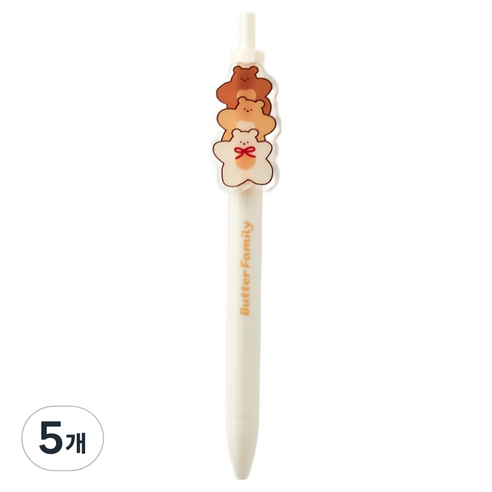 모던하우스 버터샵 애플팜 버터곰 아크릴 와펜 볼펜 블랙 0.5mm, BROWN, 5개