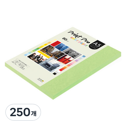 종이문화 프린트프로 얇은 칼라복사지 No 12 그린 80g, A5, 250개