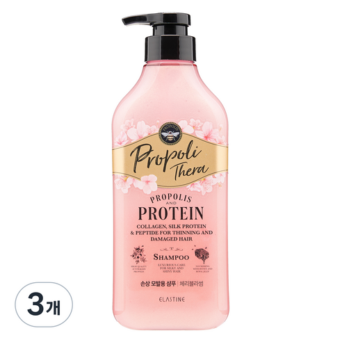 엘라스틴 프로폴리테라 손상모발용 단백질 영양 샴푸 체리블라썸 향, 3개, 500ml