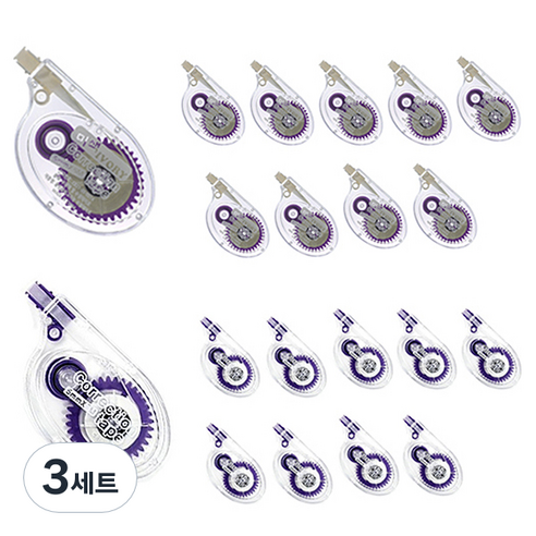 한국연필 롱 수정 테이프 8m 미색 10p + 백색 10p 세트, 보라, 3세트