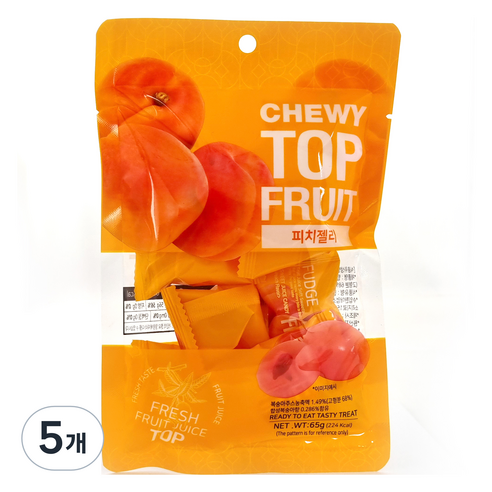 탑후르츠 피치젤리, 65g, 5개