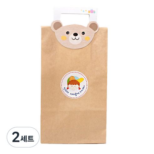 피크닉하우스 곰돌이 손잡이스티커 20p + 크라프트 각대종이봉투 20p + 소녀 원형스티커 20p, 혼합 색상, 2세트