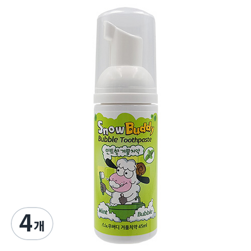 스노우버디 거품 어린이 치약 민트, 45ml, 4개