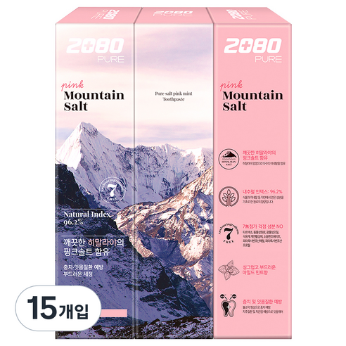 2080 퓨어 마운틴 핑크 솔트 치약, 120g, 15개