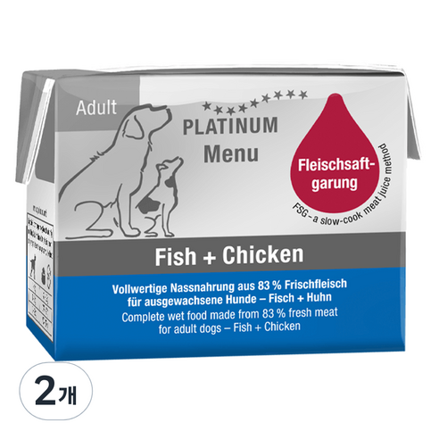 플래티넘 강아지 어덜트 메뉴 습식사료, 닭 + 생선, 90g, 2개