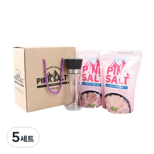 탑스코리아 히말라야 핑크솔트 굵은입자 500g + 얇은입자 500g + 플라스틱 그라인더 세트, 1kg, 5세트