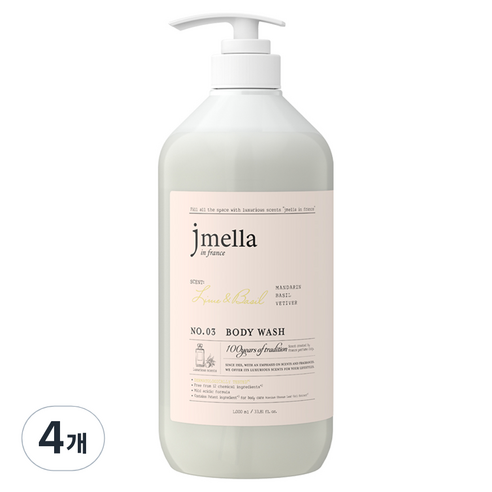 제이멜라 인 프랑스 라임 앤 바질 바디워시 시트러스향, 4개, 1000ml