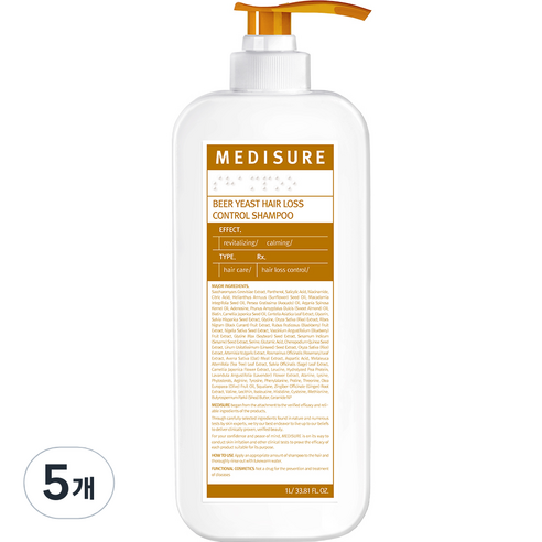 메디슈어 맥주 효모 탈모 샴푸, 5개, 1000ml