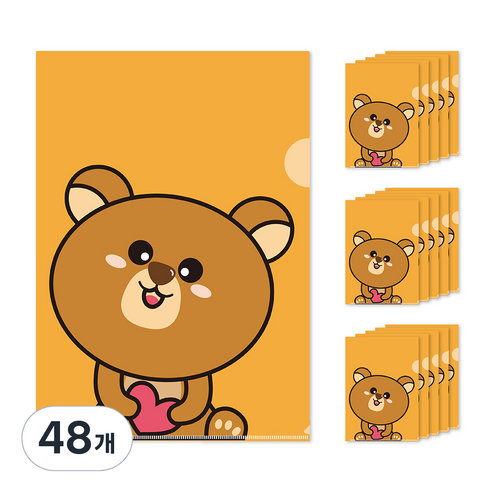 귀여운 디자인 L자홀더파일, 곰돌이, 48개