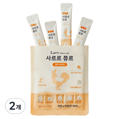 동원아르르 사르르 쮸르 짜먹는 고양이간식 멀티비타민, 치킨/치킨간, 100g, 2개