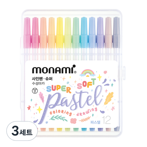 모나미 슈퍼사인펜 파스텔 12색 세트, 혼합색상, 3세트