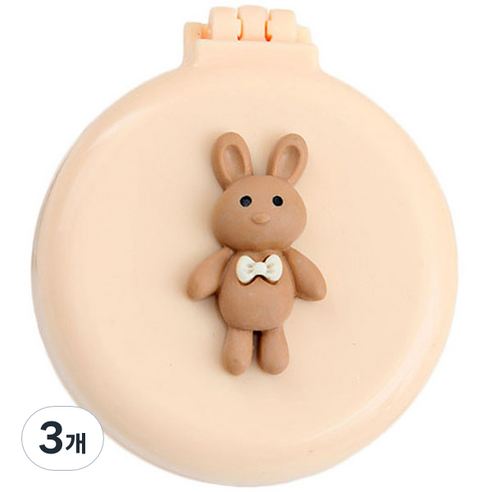 로새 마카롱 곰돌이와 토끼 에어 쿠션 거울 빗, 리본 토끼 베이지, 3개