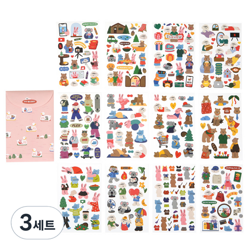 데일리라이크 마이 버디 스티커 12종 + 봉투 세트, 혼합색상, 3세트