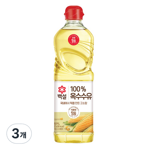 백설 옥수수유, 900ml, 3개