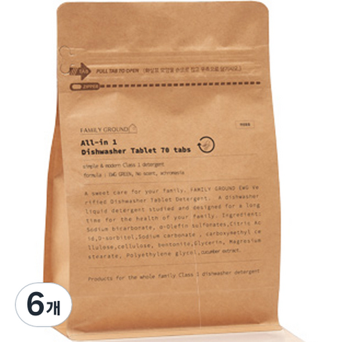 패밀리그라운드 올인원 식품첨가물 1종 타블렛 식기세척기세제 70p, 280g, 6개