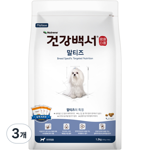 건강백서 전연령용 뉴트리나 말티즈 건식사료, 연어, 1.2kg, 3개