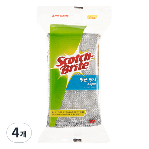 3M 스카치브라이트 항균 망사 수세미, 2개입, 4개