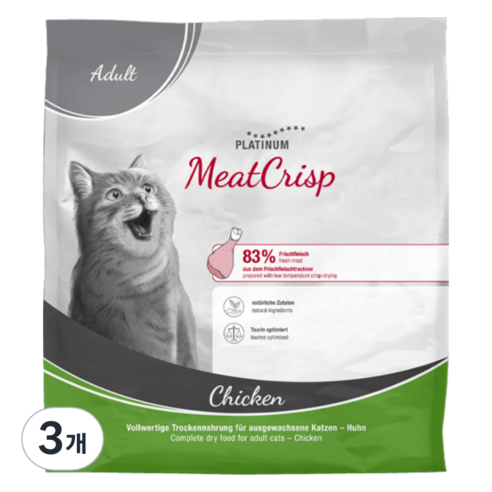 플래티넘 고양이 미트 크리스프 어덜트 캣 치킨 사료, 닭, 400g, 3개