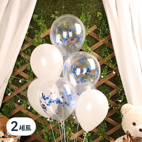 펄 혼합 메탈릭 컨페티 풍선세트, 블루, 2세트