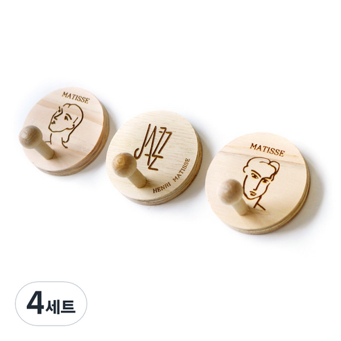 레몬아트 우드 앤 레이저각인 감성 플러스 걸이개 자석형 3종 세트, 마킹A, 4세트