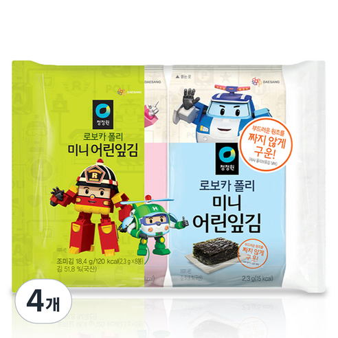 대상 청정원 로보카폴리 미니 어린잎김 8p, 18.4g, 4개