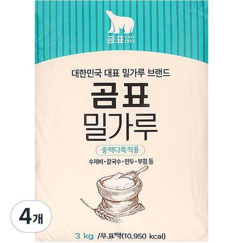 대한제분 곰표 중력 다목적용 밀가루, 3kg, 4개