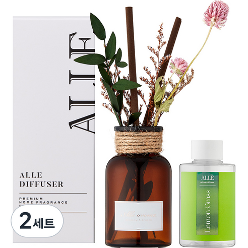 알레 시그니처 천일홍 디퓨저 130ml + 드라이플라워 랜덤발송 세트, 레몬그라스, 2세트