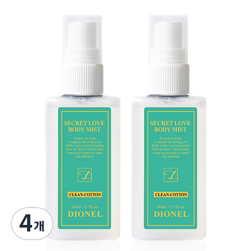 디오넬 시크릿러브 바디미스트 클린코튼, 80ml, 4개
