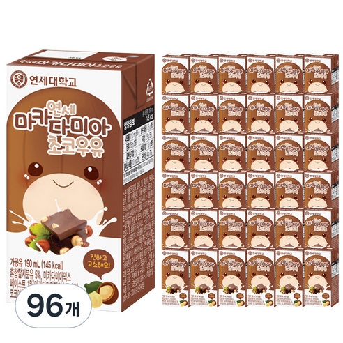 연세우유 마카다미아 초코우유, 190ml, 96개