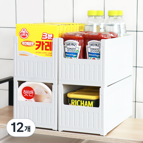팬물산 팬트리 수납 정리함, 그레이, 12개