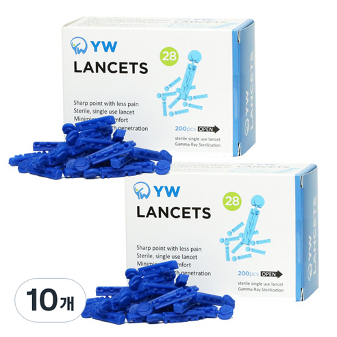 와이더블유 일회용 수동랜싯 28g 채혈침, 10개, 200개입