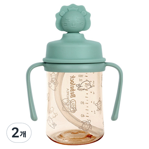 베베락 유아용 PPSU 실리콘토퍼 빨대컵 210ml, 딥그린, 2개
