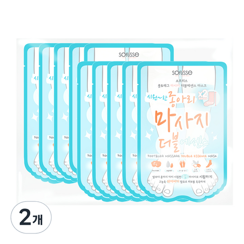 소프리스 풋&레그 마사지 더블 에센스 마스크 팩, 10매입, 2개
