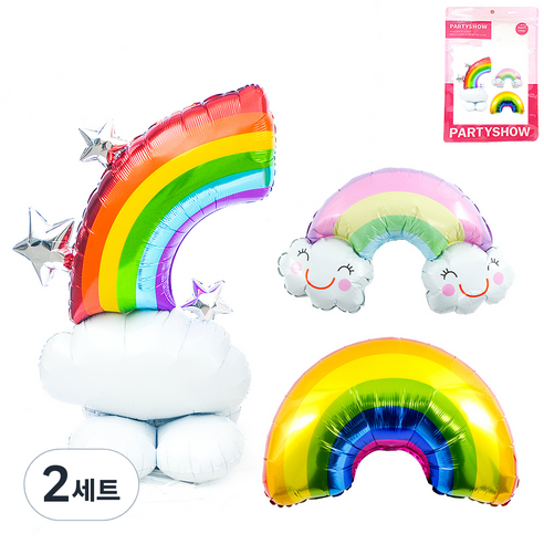 파티쇼 에어벌룬 은박풍선 + 슈퍼쉐잎 은박풍선 2종 세트, 레인보우(에어벌룬), 무지개, 무지개구름(슈퍼쉐잎), 2세트