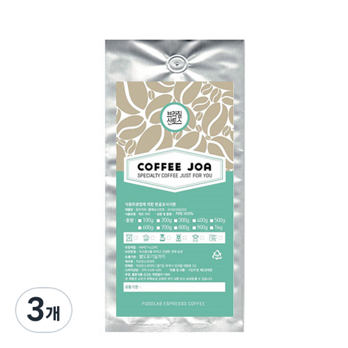 COFFEEJOA 원두 브라질 산토스, 에스프레소(업소용), 1000g, 3개