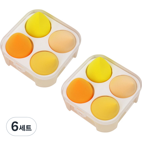 지앤와이 파스텔 물방울 퍼프 케이스 4p 세트, 6세트, 옐로우