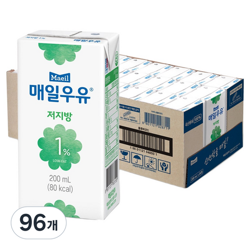 매일유업 멸균저지방 1% 흰우유, 200ml, 96개