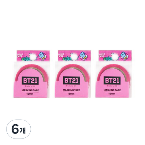 라인프렌즈 BT21 마스킹테이프 15mm, 망, 6개