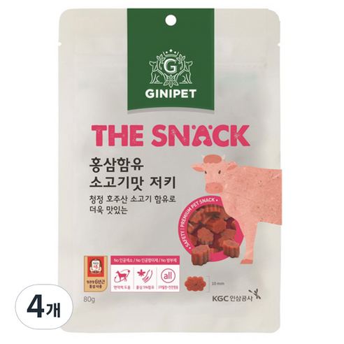 정관장지니펫 더스낵 홍삼함유 저키 강아지간식 80g, 소고기맛, 4개