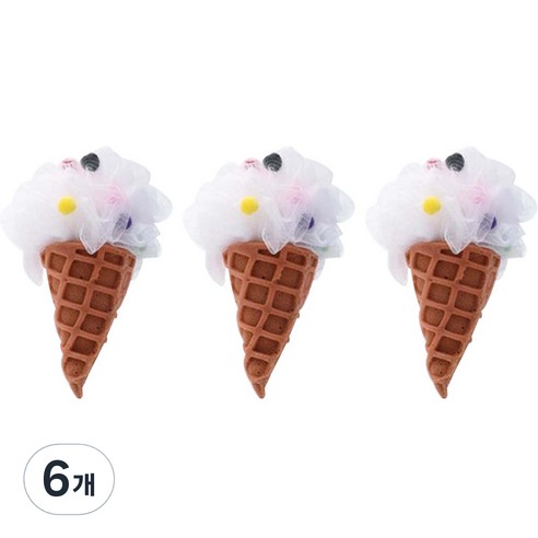 레인보우 아이스크림 무지개 캐릭터 샤워볼, 화이트 콘 아이스크림, 1개입, 6개