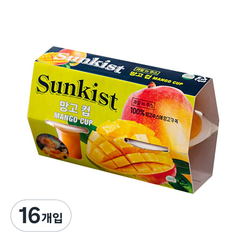 썬키스트 과일컵 주스 망고컵, 100g, 16개입