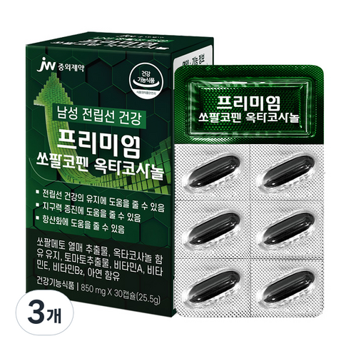 중외제약 프리미엄 쏘팔코펜 쏘팔메토 옥타코사놀 25.5g, 30정, 3개