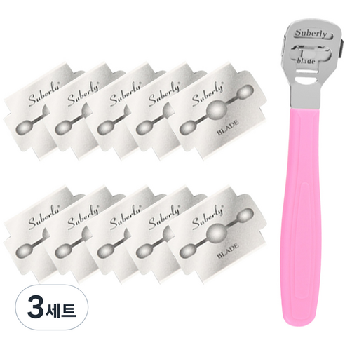모모리빙 굳은살제거 발 각질 면도기 핑크 + 면도날 10p 세트, 3세트