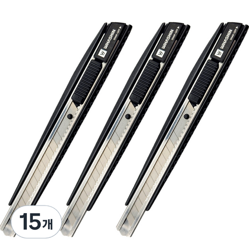 화신 214 알루미늄 바디 커터칼 소 9mm, 혼합색상, 15개
