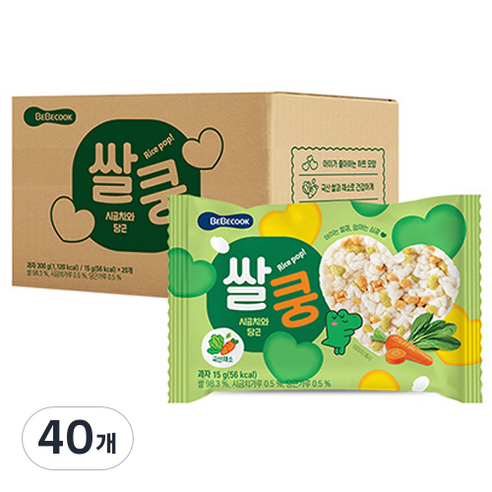 베베쿡 쌀쿵 시금치와 당근, 15g, 40개, 혼합맛(시금치/당근)