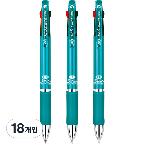 자바펜 제트3볼M 유성볼펜 0.38mm, 민트, 18개